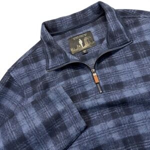 John Wayne Stock Supply Mens XL Plaid Fleece Quarter Zip Pullover Blue